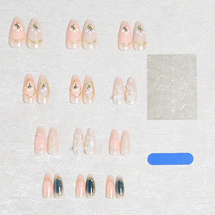 Elegant artificial nails with holographic and floral decorations Kalsten