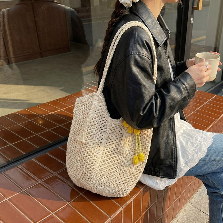 Knitted Tote Bag in Boho Style with Charming Charms Kalsten