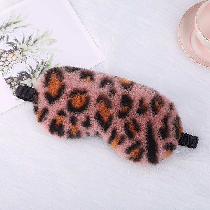 Women's luxury faux fur sleep mask with leopard print, extra soft padding and elastic comfort band Kalsten