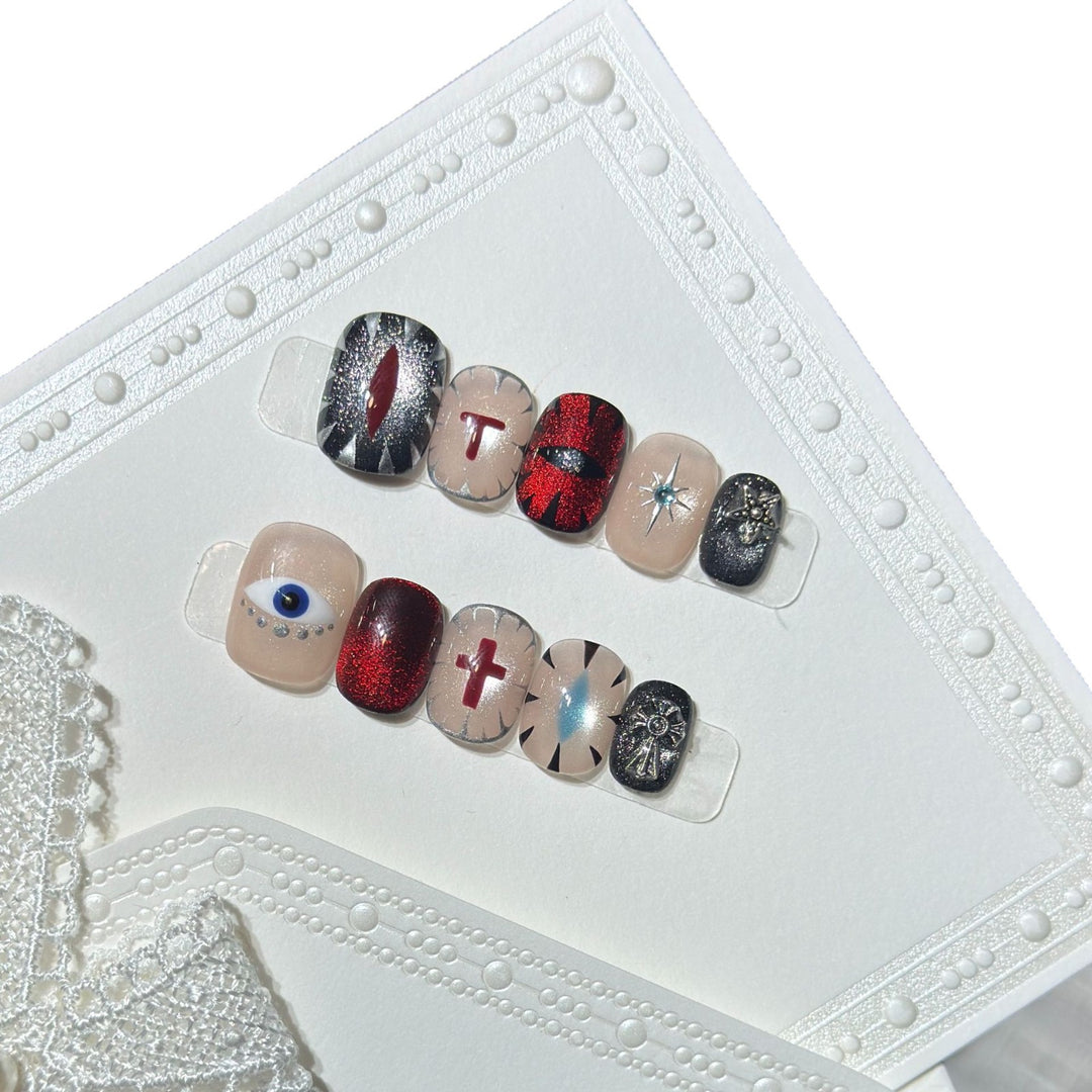 Artistic Press-On Nail Design Set with Unique Symbolic Accents Kalsten