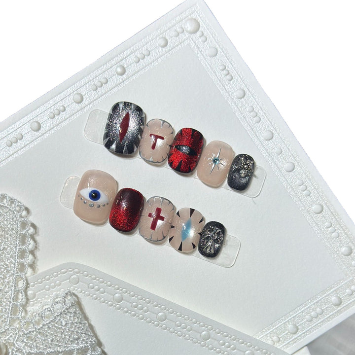 Artistic Press-On Nail Design Set with Unique Symbolic Accents Kalsten