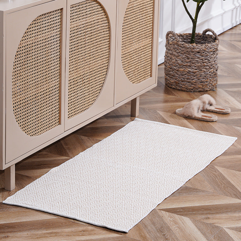 Flat-woven runner rug with check pattern and decorative border stripe Kalsten