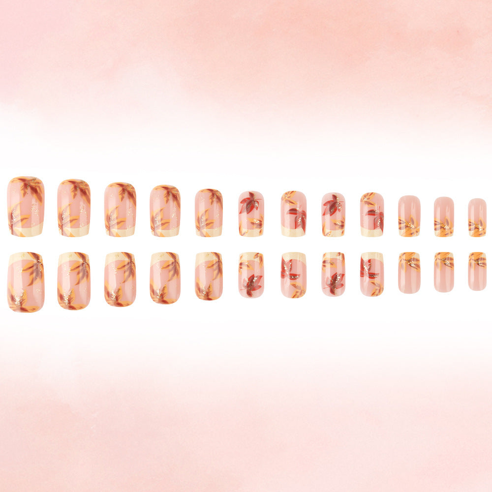Artistic Press-On Nail Set with Floral Accents Kalsten