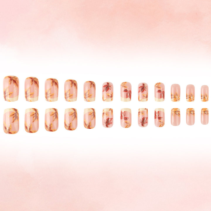 Artistic Press-On Nail Set with Floral Accents Kalsten