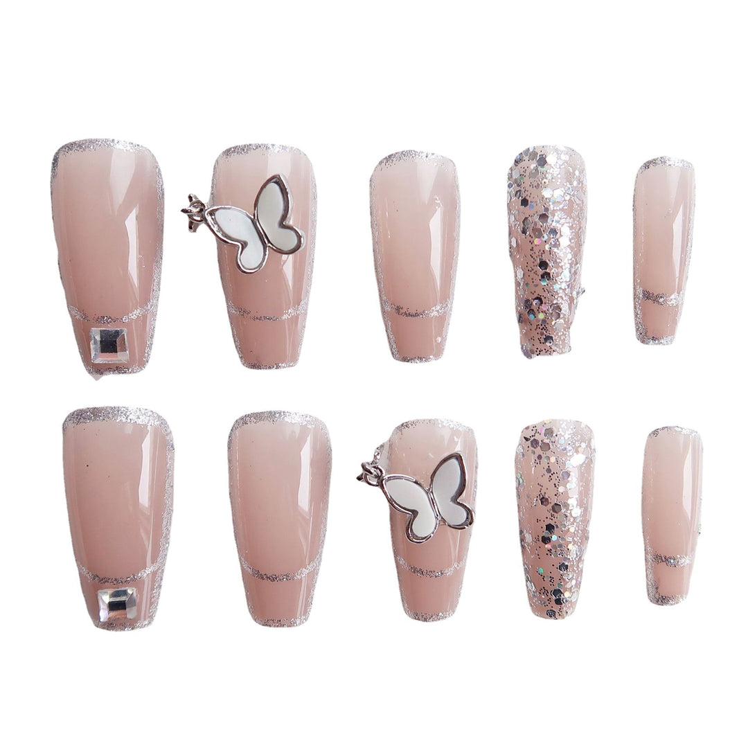 Elegant Press-On Nail Art Set with Butterfly Accents