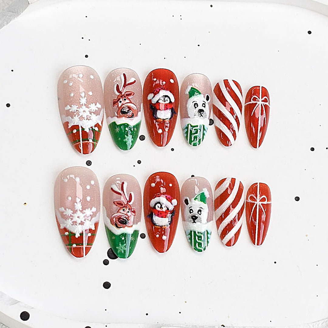 Artistic Press-On Nail Set with Cherry Blossom Design Kalsten