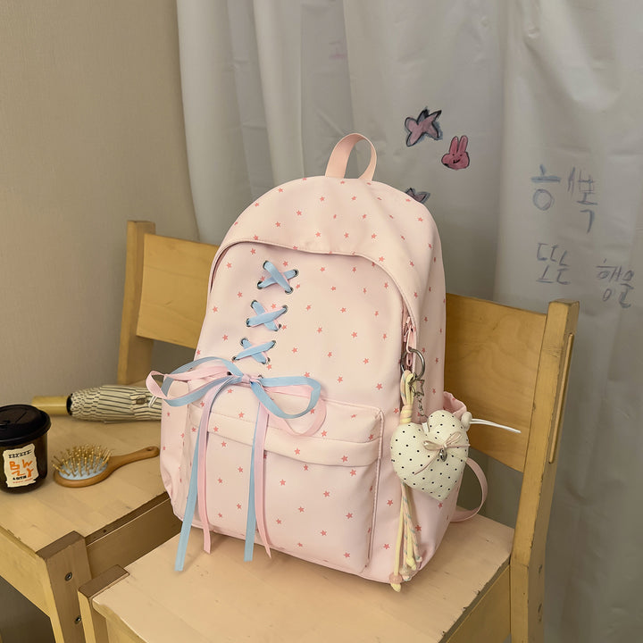 Cute Lace-Up Star Print Backpack
