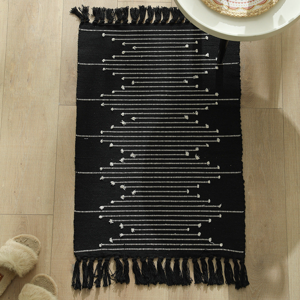 Cotton runner rug with fringes and geometric texture pattern Kalsten