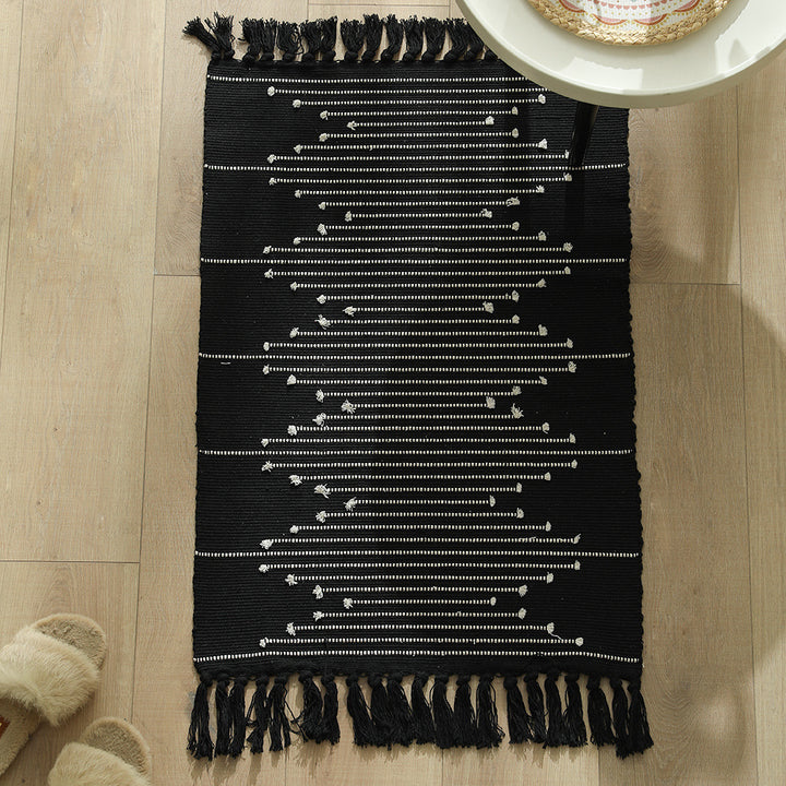 Cotton runner rug with fringes and geometric texture pattern Kalsten