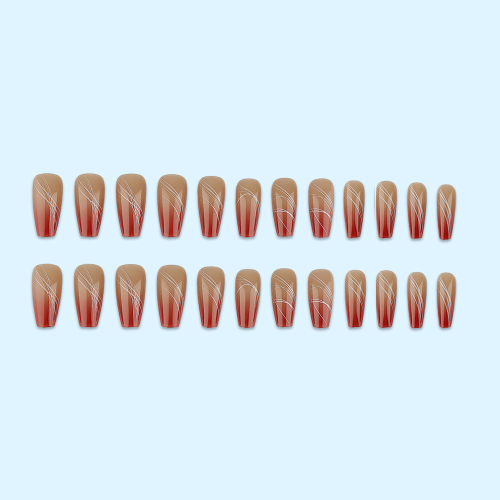 Artificial nails in elegant ombre design with fine lines Kalsten