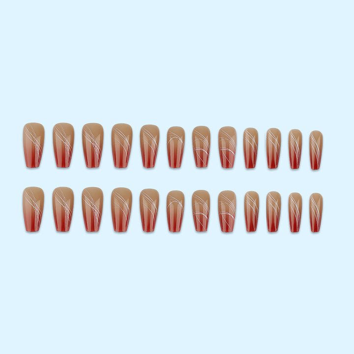 Artificial nails in elegant ombre design with fine lines Kalsten