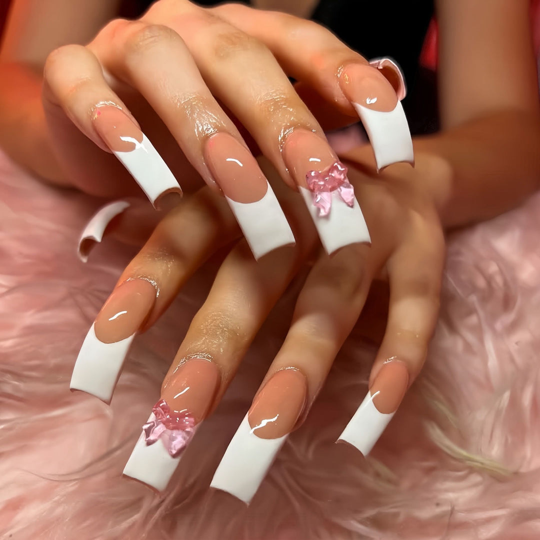 Elegant Bow-Embellished Acrylic Press-On Nails Kalsten