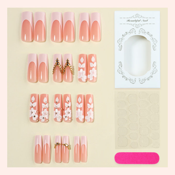 Premium Decorative Press-On Nail Set with Floral Embellishments Kalsten