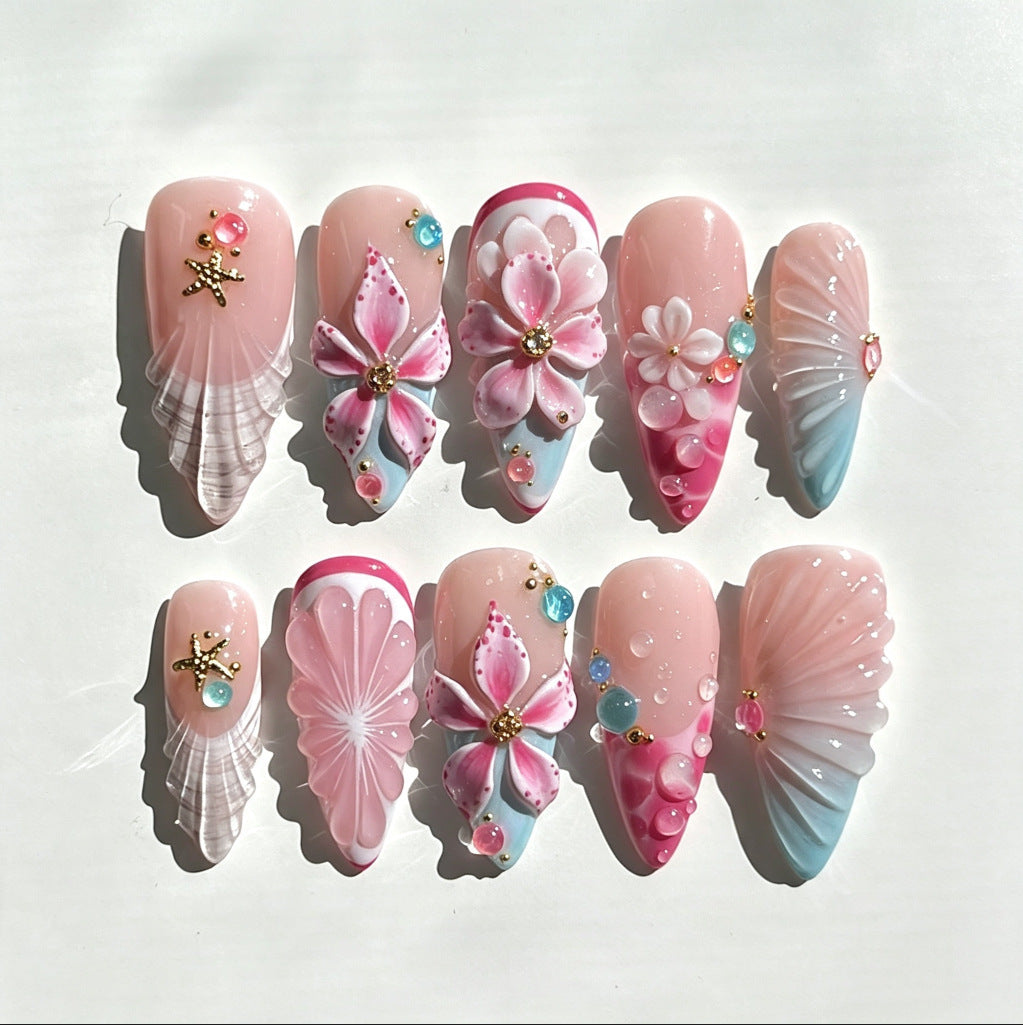 Artistic Floral Press-On Nail Set with 3D Accents Kalsten