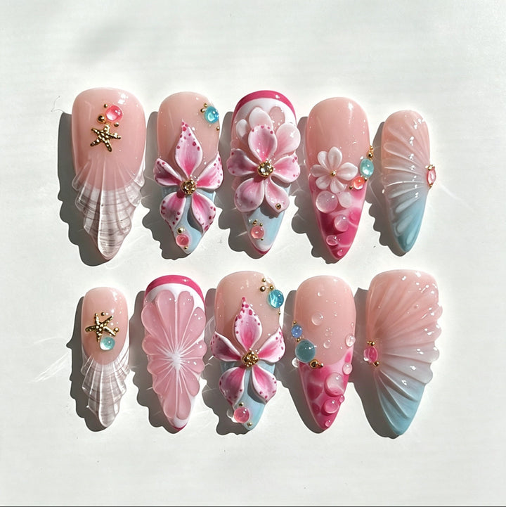 Artistic Floral Press-On Nail Set with 3D Accents Kalsten