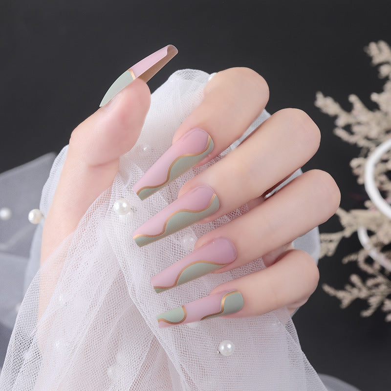 Long Elegant Press-On Nail Set with Wave Design Kalsten