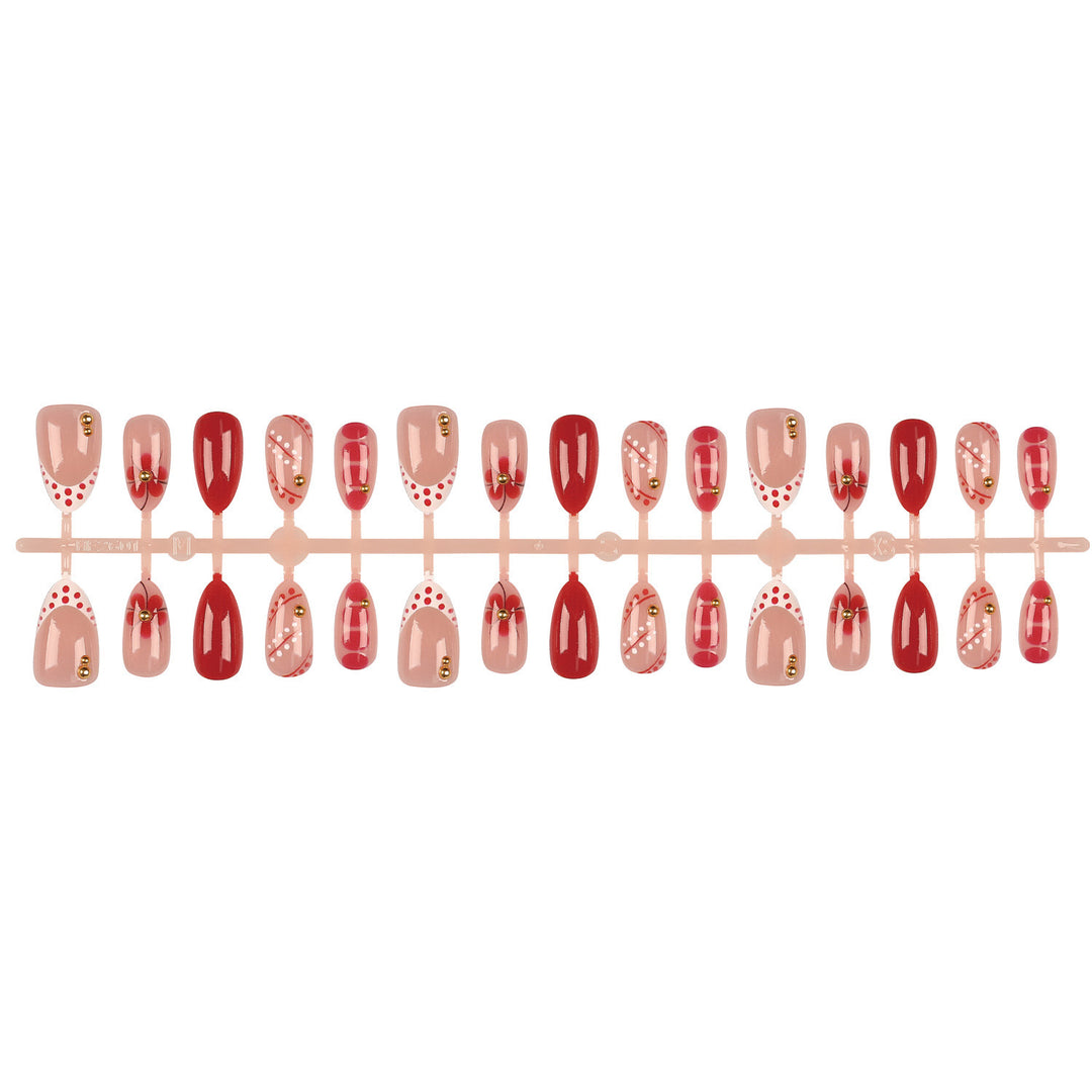 Artistic Press-On Nail Set with Decorative Accents