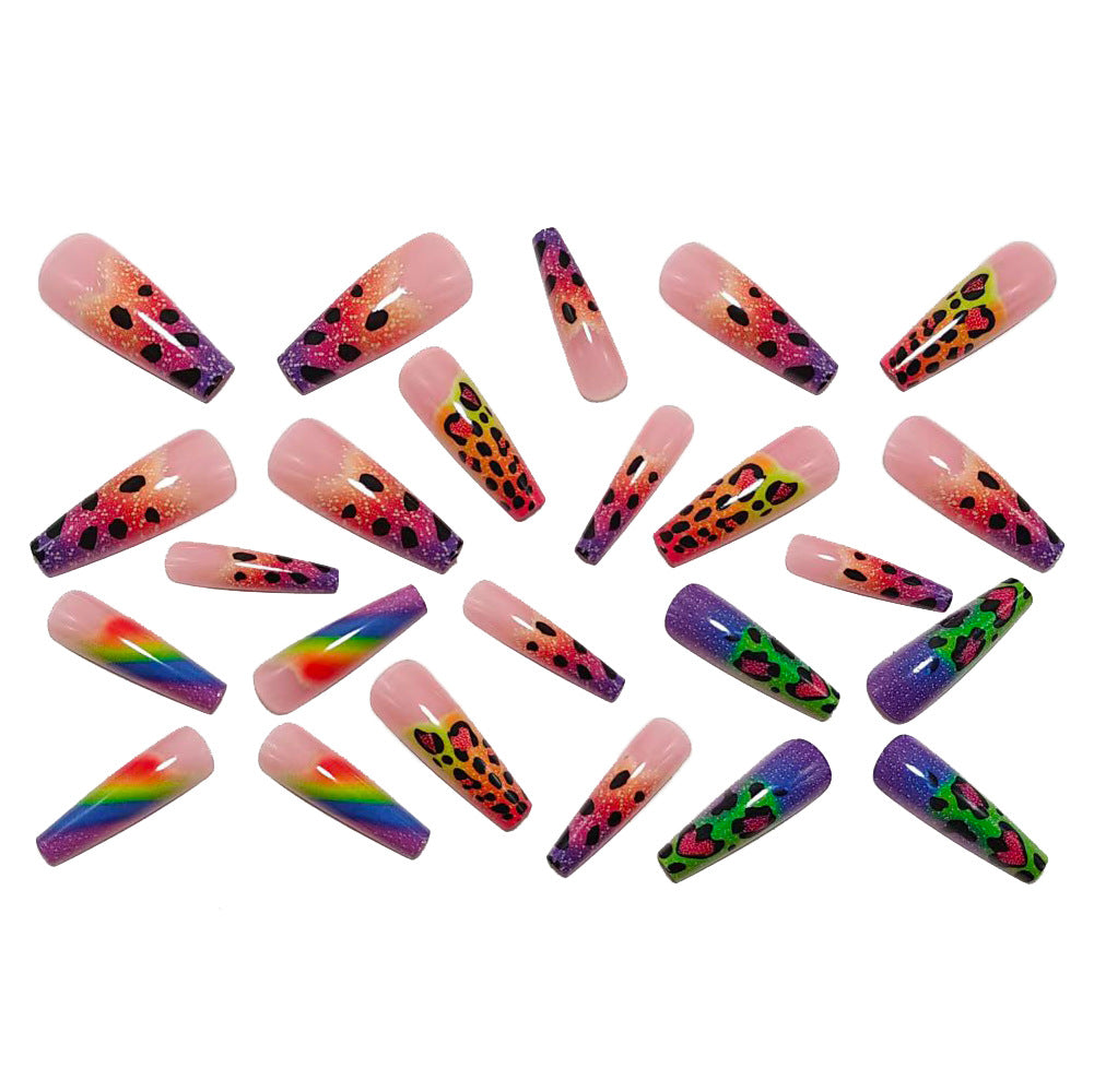 Artificial nails with colorful leopard patterns and glitter effects Kalsten