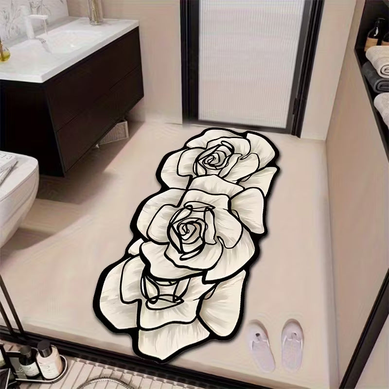 Decorative Floral-Patterned Bath Mat