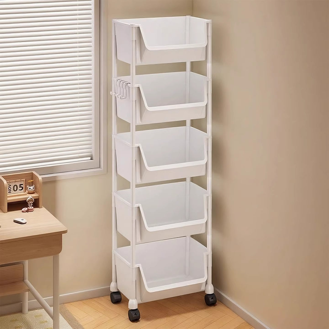 Compact Two-Tier Rolling Utility Cart with Deep Removable Plastic Bins