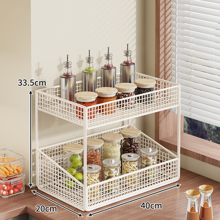 Compact Three-Tier Wire-Mesh Countertop Canister & Spice Organizer