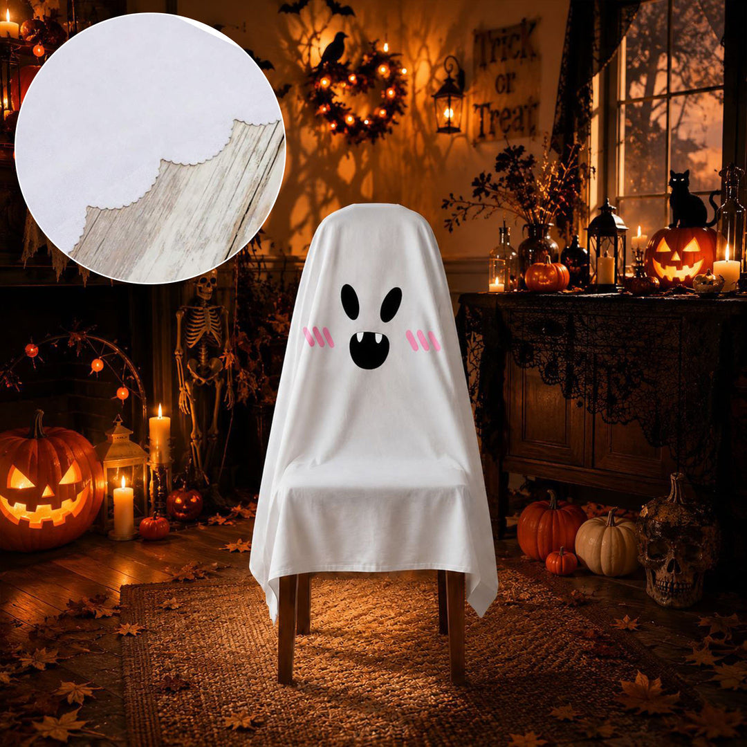 Halloween Chair Cover made of Cotton with Spooky Face and Zigzag Hem