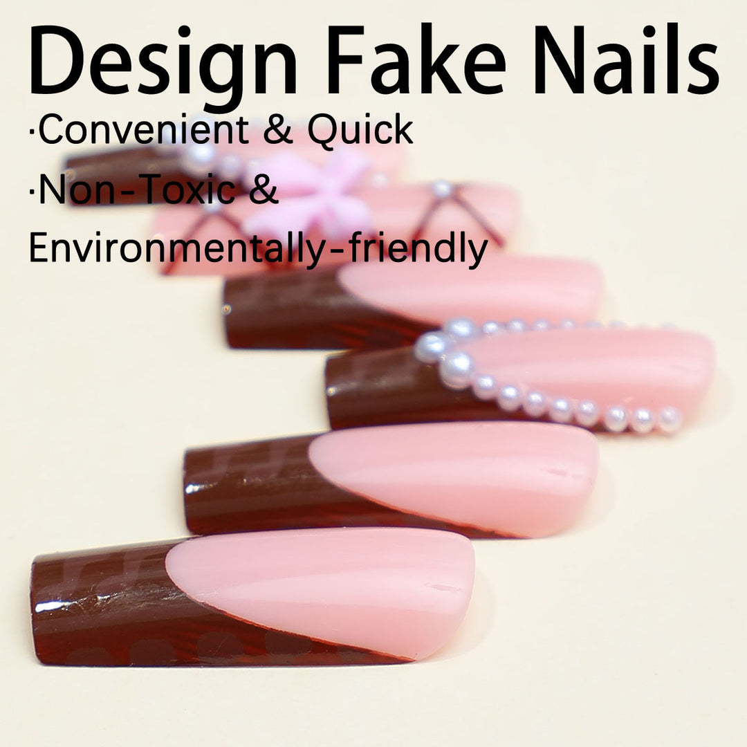 Artificial nail set with stylish 3D bow details and elegant shine Kalsten