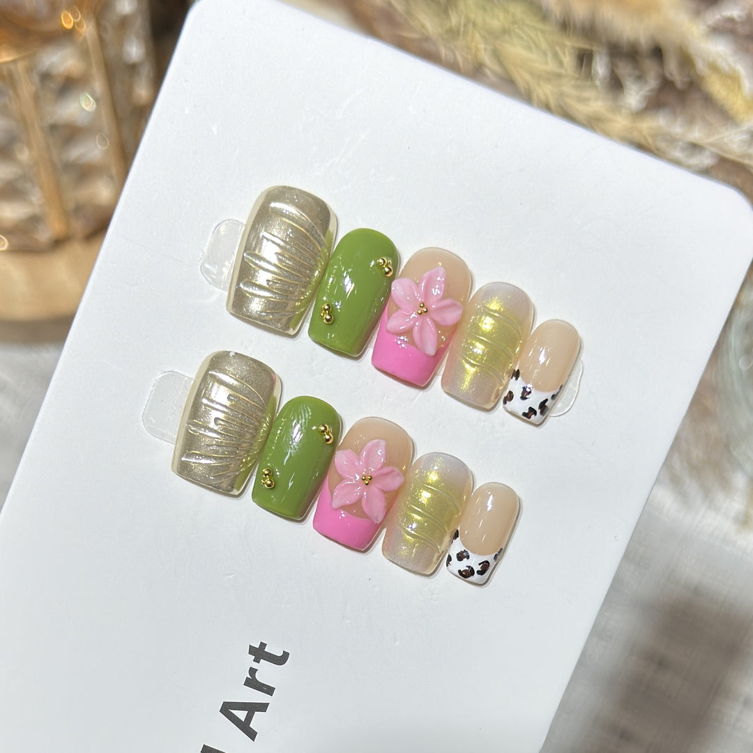 Designer Floral Acrylic Press-On Nail Set Kalsten