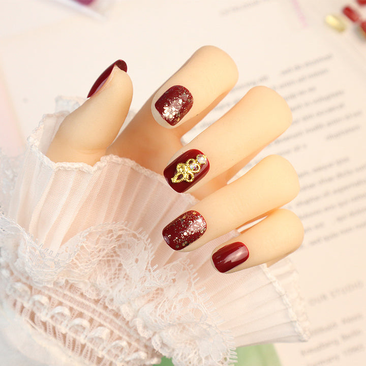 Decorative Press-On Nail Set with Glitter and Gem Accents