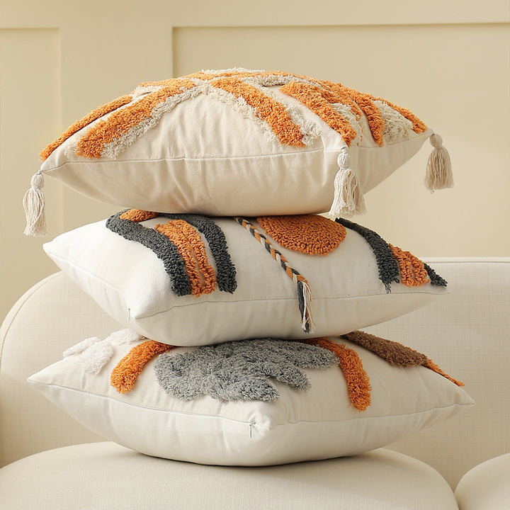 Boho-woven decorative cushion with textured chenille applications Kalsten