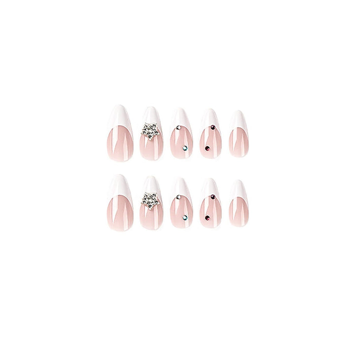 Artificial nail set with elegant French tips and sparkling accents Kalsten