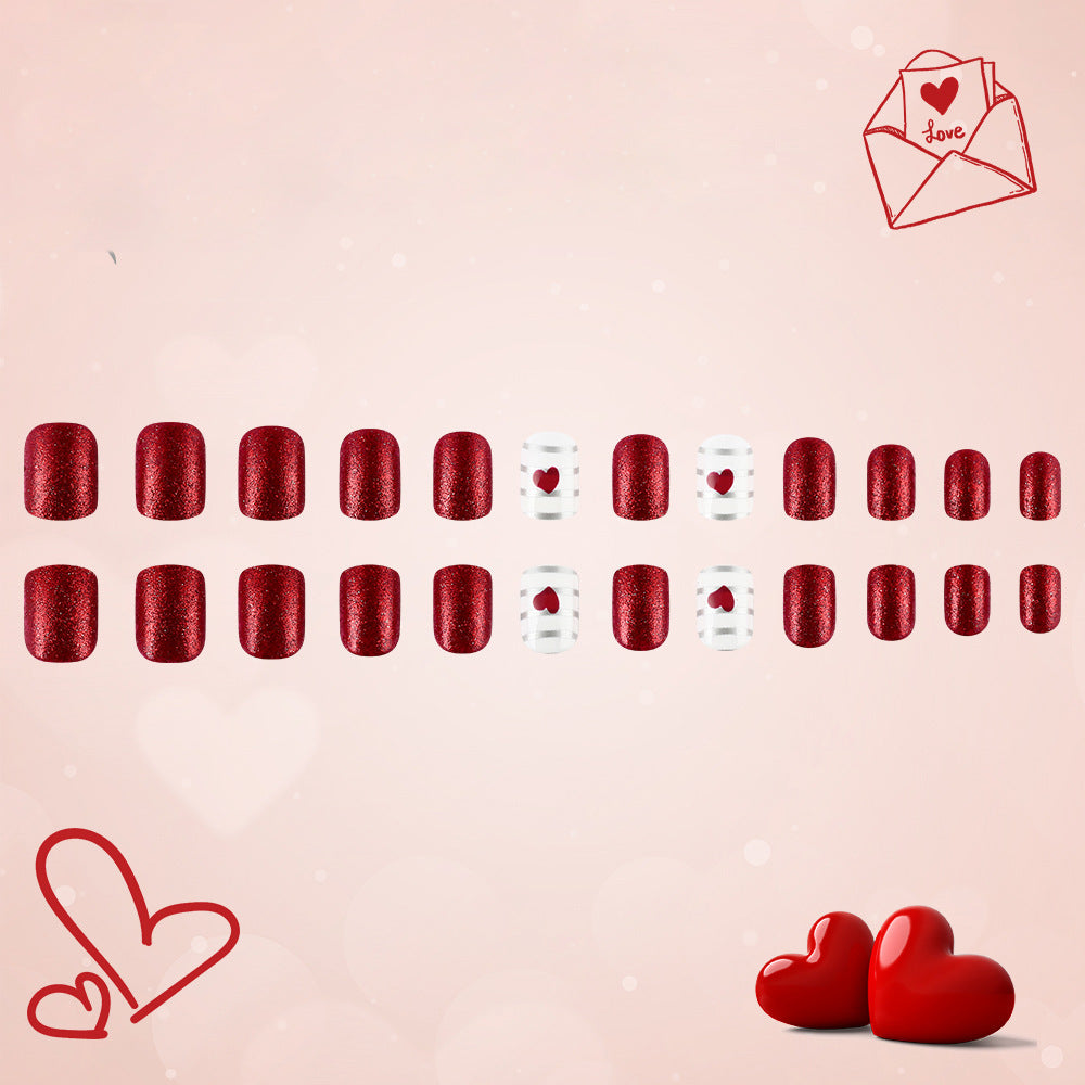 Romantic Heart-Themed Press-On Nails Kalsten