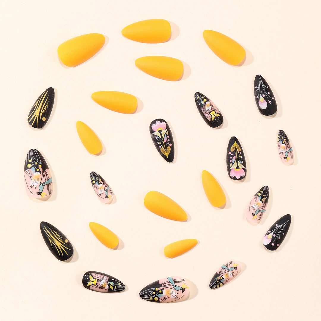 Artistic Floral Design Stiletto Nail Art Extensions Kalsten