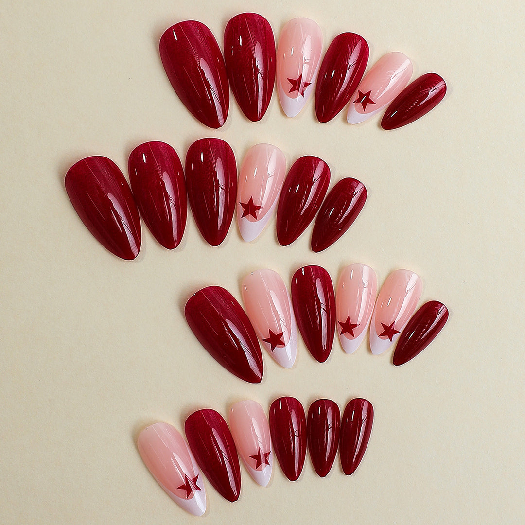 Premium Press-On Nail Set with Star and Glossy Design Kalsten