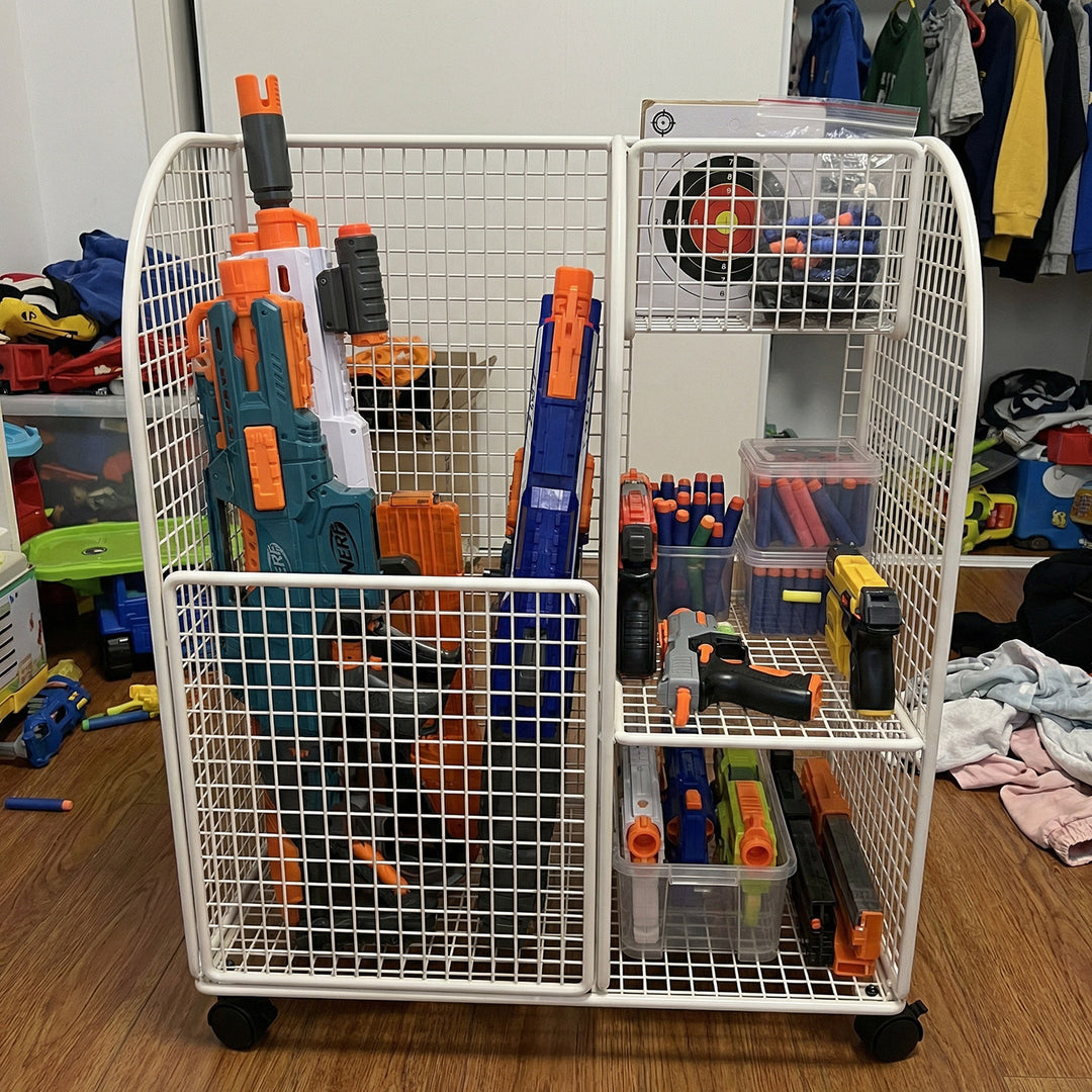 Rolling Mesh Sports Gear Storage Cart with Multi-Compartment Organizers and Locking Casters