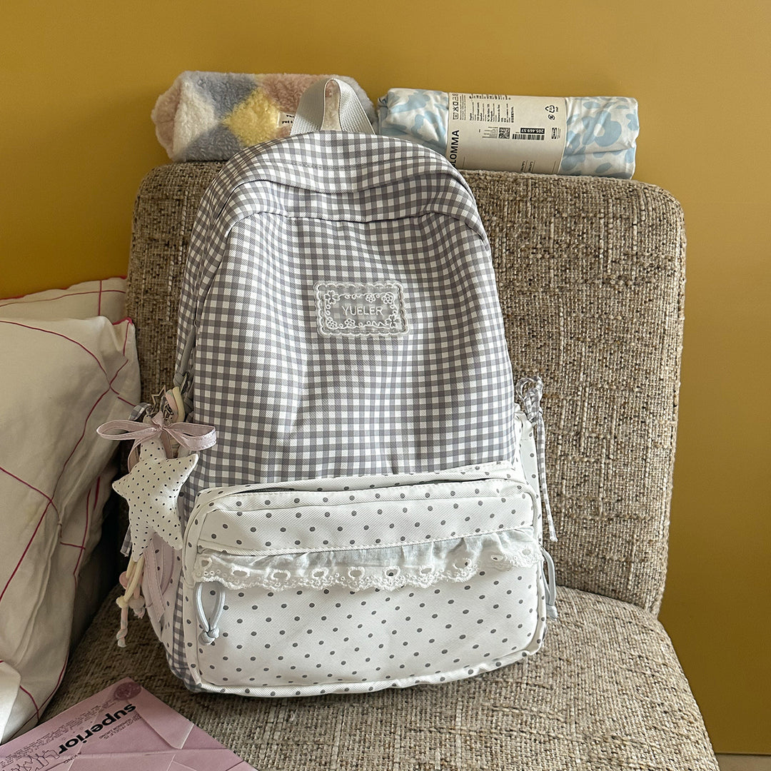 Charming Gingham Print School Backpack Kalsten