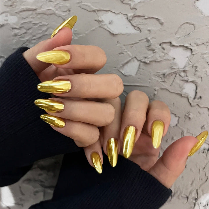 Glossy Metallic Almond-Shaped Press-On Nails Kalsten
