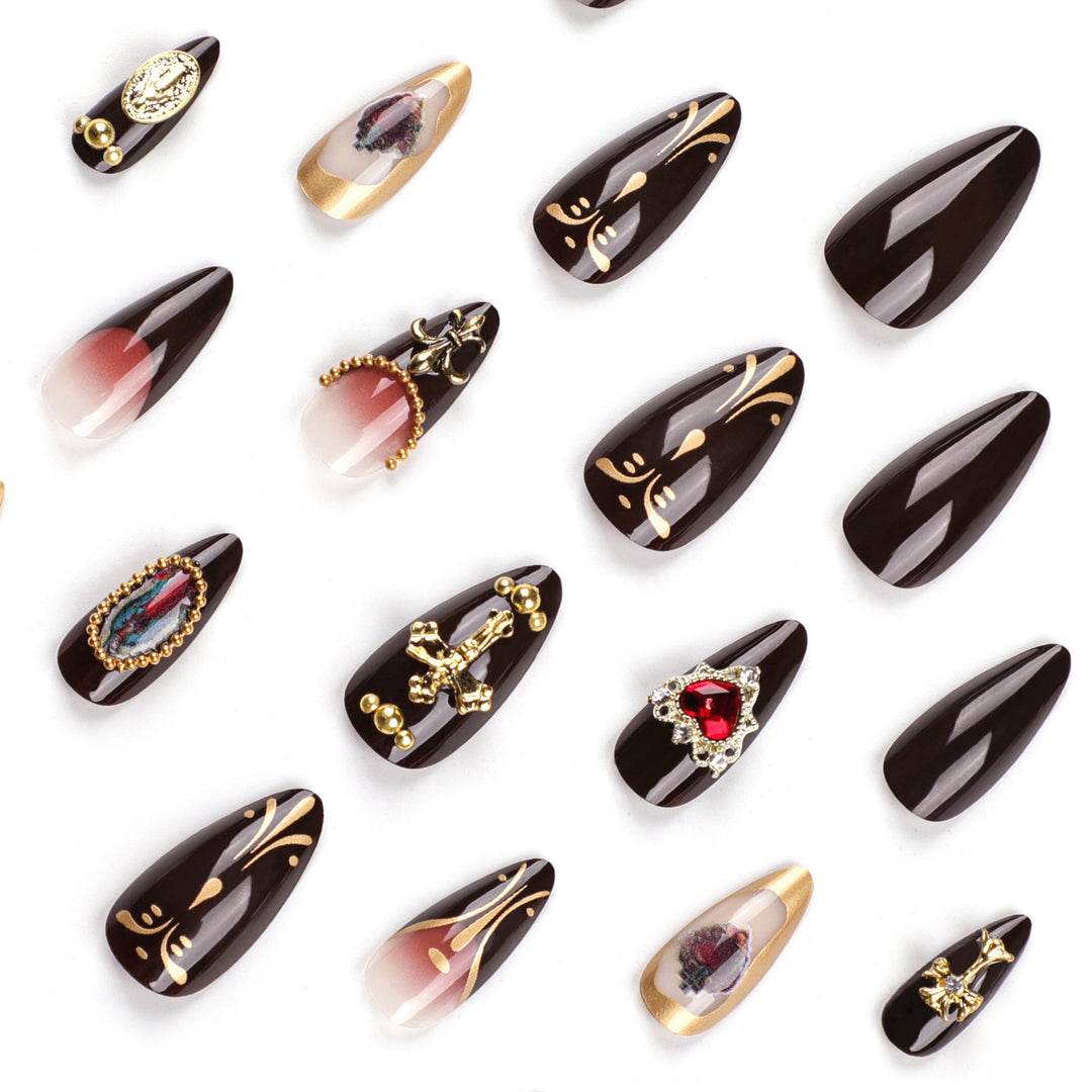 Artistic stiletto nails with detailed embellishments Kalsten
