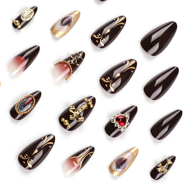 Artistic stiletto nails with detailed embellishments Kalsten