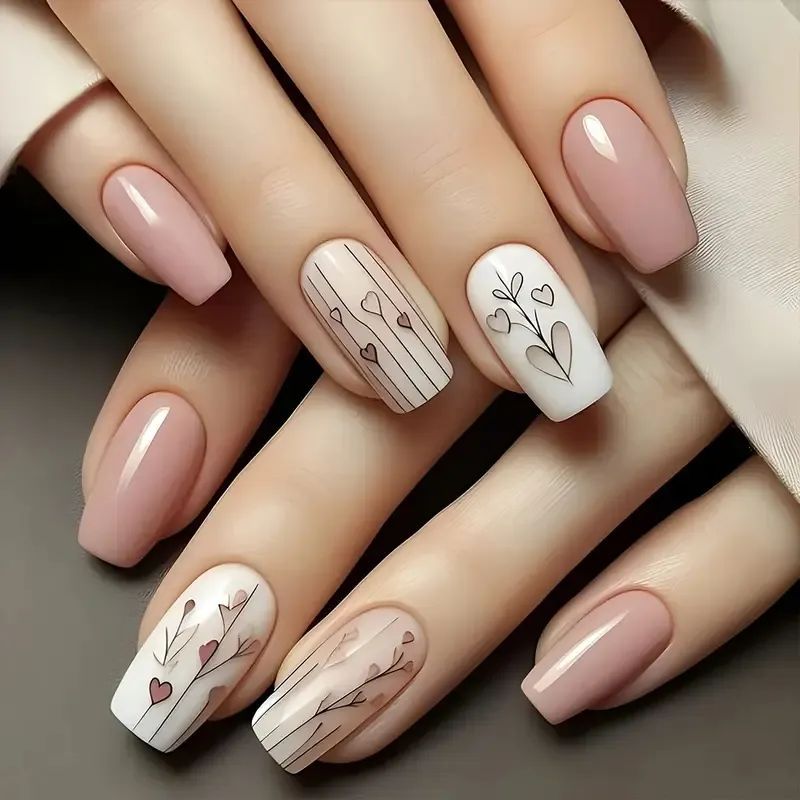 Elegant Heart-Themed Acrylic Nail Art Kalsten