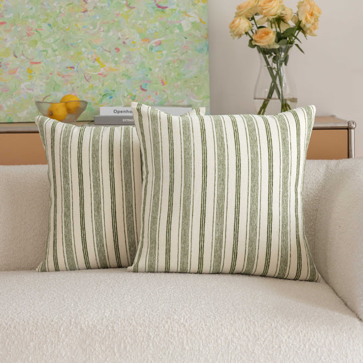 Handloom Striped Cotton Square Throw Pillow Covers Pair with Hidden Zipper