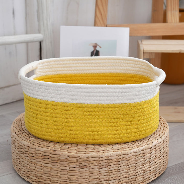Natural storage basket with ribbons Kalsten