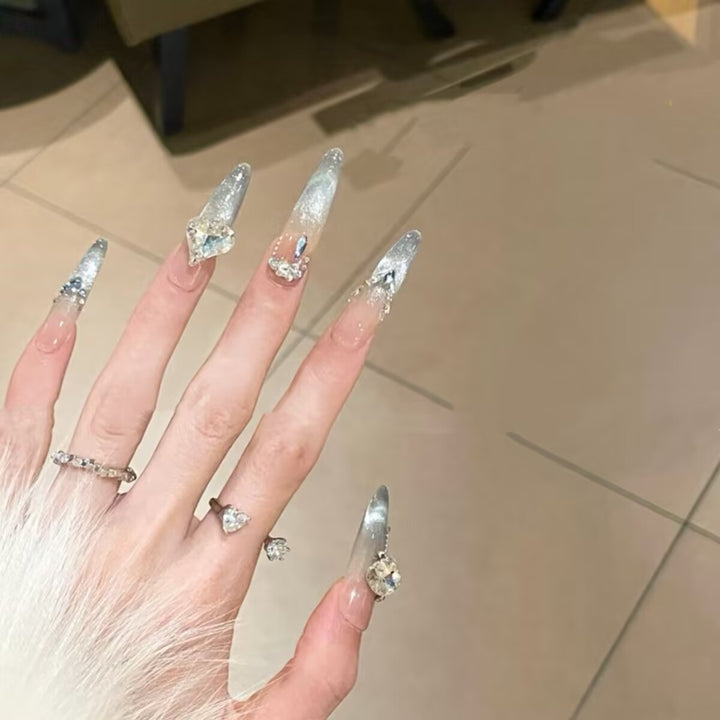 Elegant Crystal-Accented Press-On Nail Extensions Kalsten