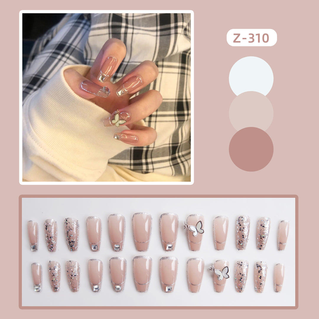Elegant Press-On Nail Art Set with Butterfly Accents