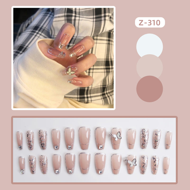 Elegant Press-On Nail Art Set with Butterfly Accents