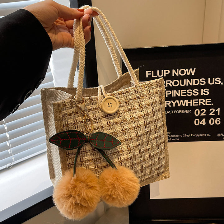 Bohemian Tote Bag with Decorative Pom Poms