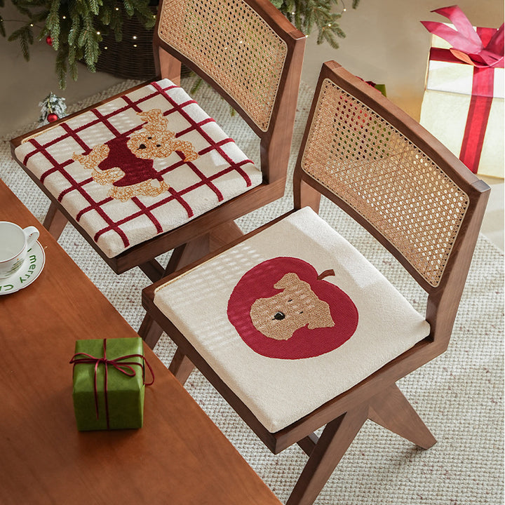 Fabric hanging pillow with apple and dog appliqué and hanging loops Kalsten