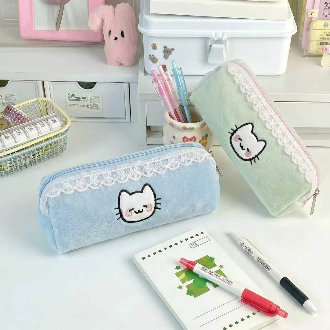 Plush Cat Face Pencil Case