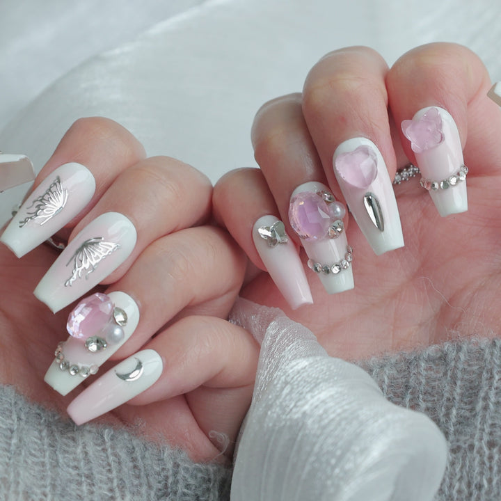 Artistic Gem-Embellished Press-On Nail Set