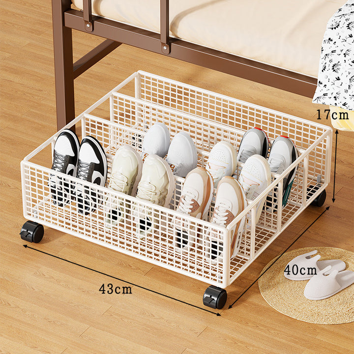 Under-Bed Metal Mesh Shoe Drawer Organizer with Multi-Compartment Dividers